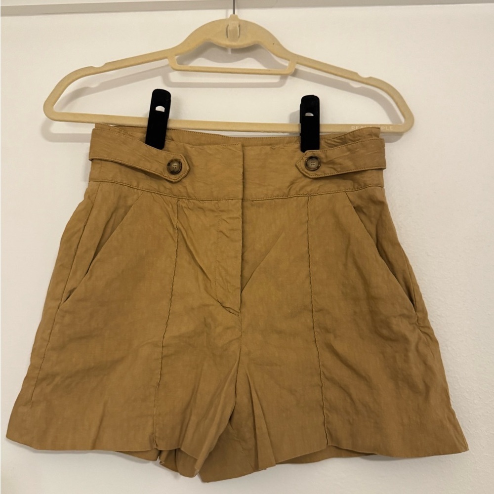 Veronica Beard Betty Stretch-Linen Tan High Waisted Shorts